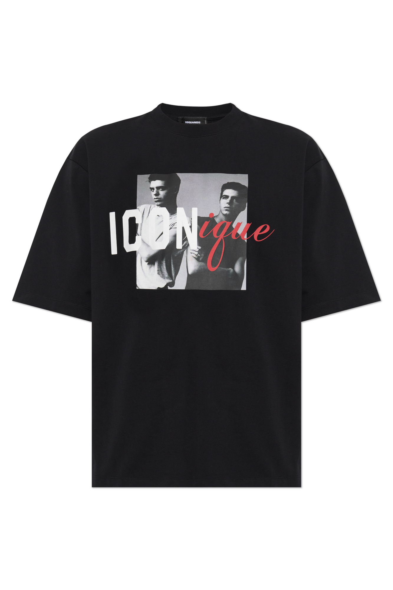 dsquared2 ブラックtシャツ L Dsquared2 Black Cotton T-shirt with Rectangular Photographic Print